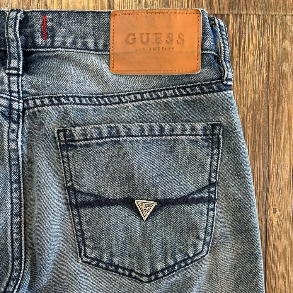 Guess Los Angeles Regular Straight Crescent Fit Blue Denim Jeans Mens 29x30